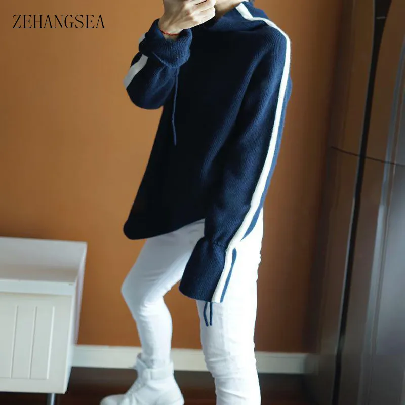 ZEHANGSEA-female pure cashmere sweater 100% high-end European and American fashion trend sweater irregular high collar pullover ZEHANGSEA-female pure cashmere sweater 100% high-end European and American fashion trend sweater irregular high collar pullover