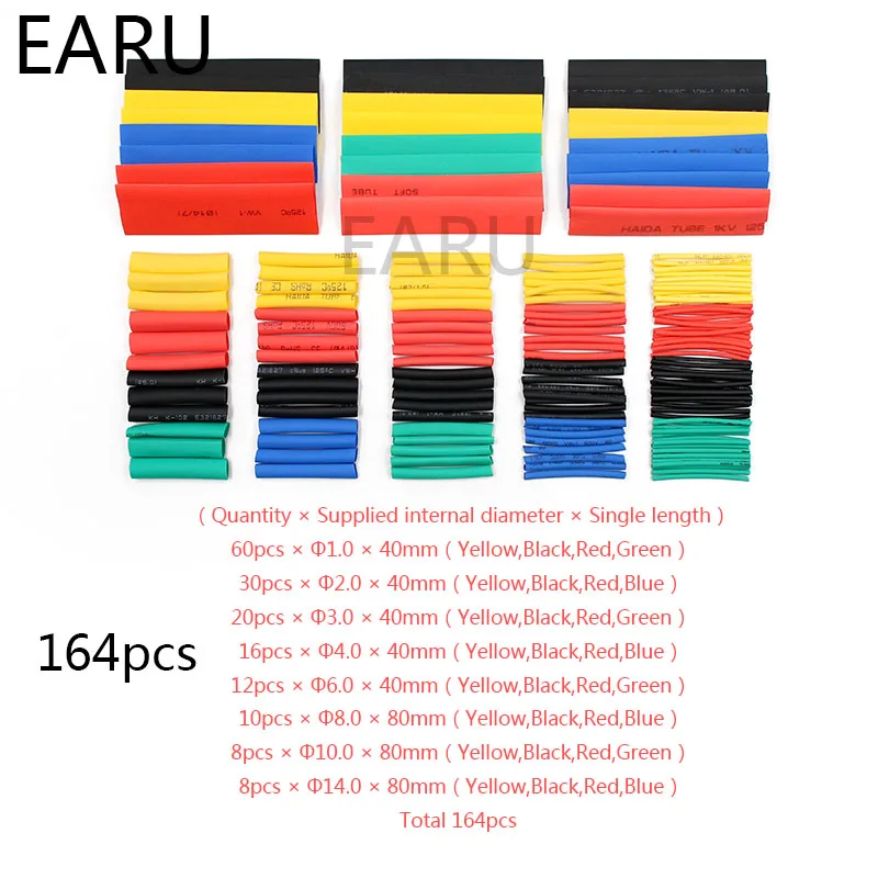 

164pcs Set Polyolefin Shrinking Assorted Heat Shrink Tube Wire Cable Insulated Sleeving Tubing Set
