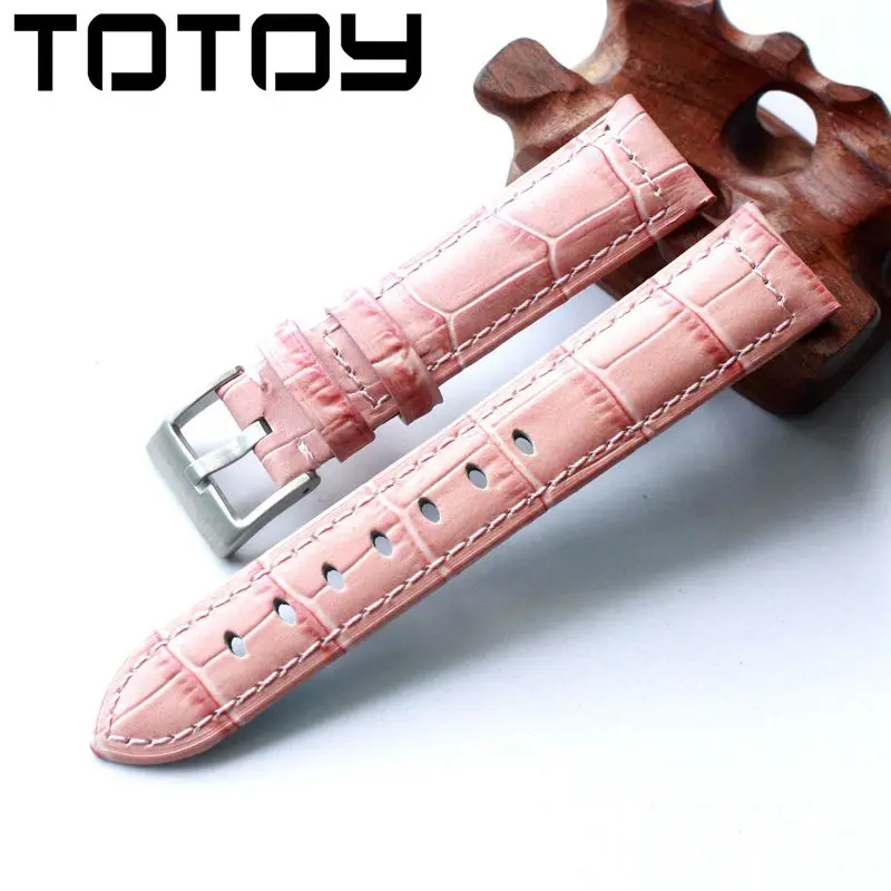 TOTOY ручной работы из крокодиловой кожи Ремешки для наручных часов 26 мм большая кость из крокодиловой кожи Ремешки для наручных часов, винтажные для PAM мужской ремень - Цвет ремешка: Pink
