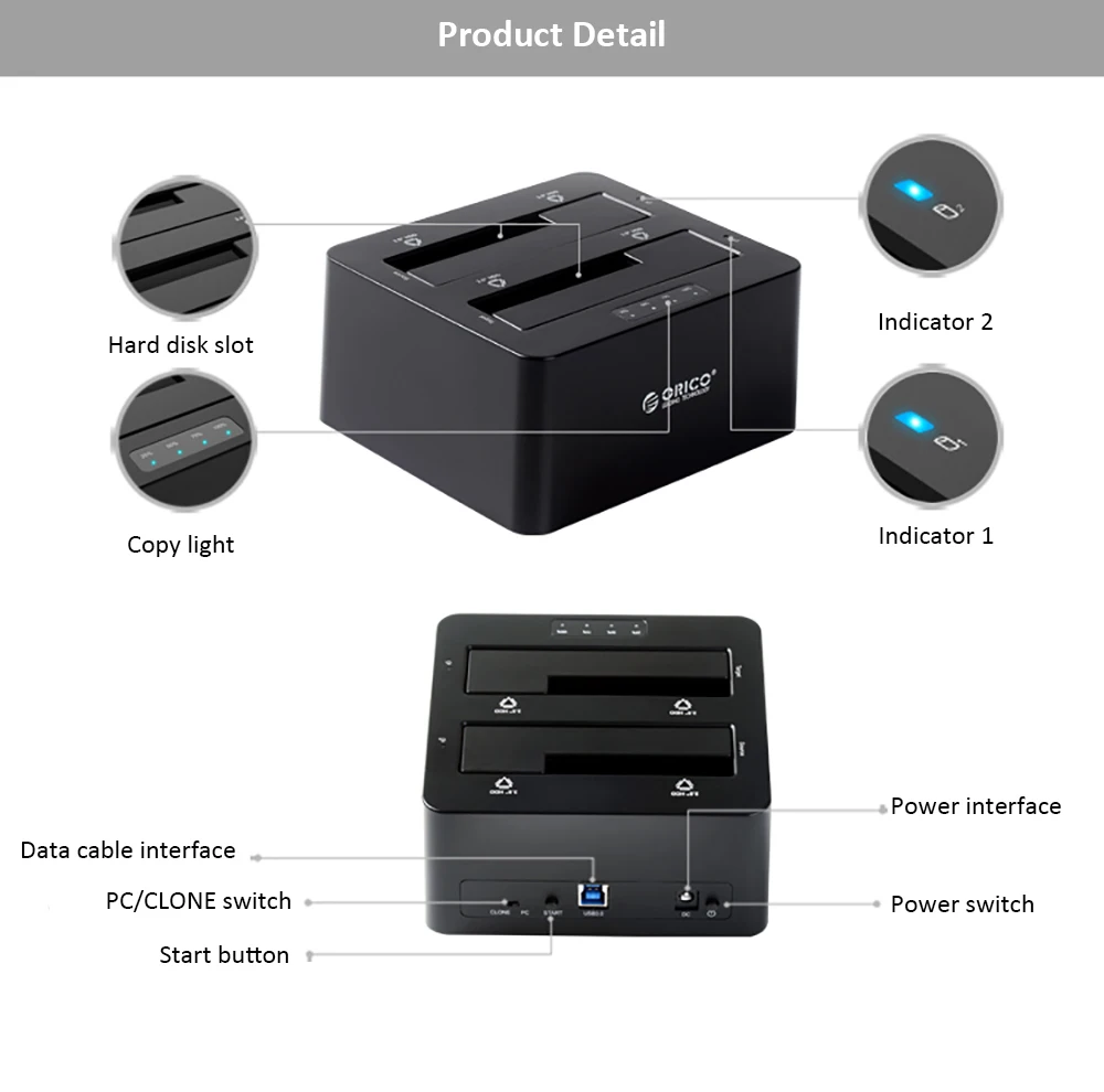 Док-станция ORICO 6629US3-C для жесткого диска, двойной отсек, USB SATA, внешний жесткий диск, док-станция для жесткого диска