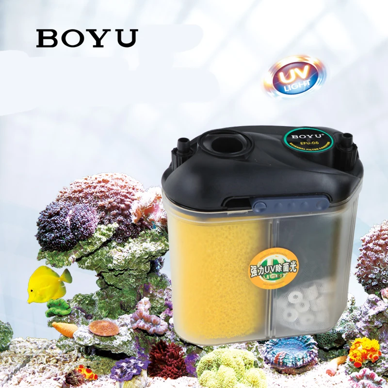 

150L/h BOYU EFU-05 External Aquarium Canister Filter With Filter Media for Fish Tank Nano Hang On Filter With 5W UV Sterilizer