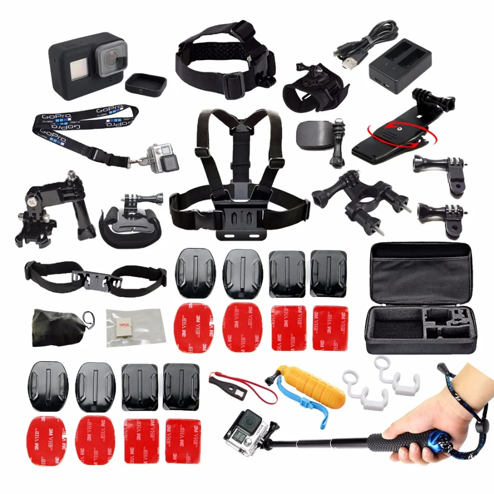 ФОТО Gopro Accessories Set Rope Tripod Strap for Gopro Session Xiaomi Yi h9 Sony Action camera Case Cover Charger for Go pro Hero 5