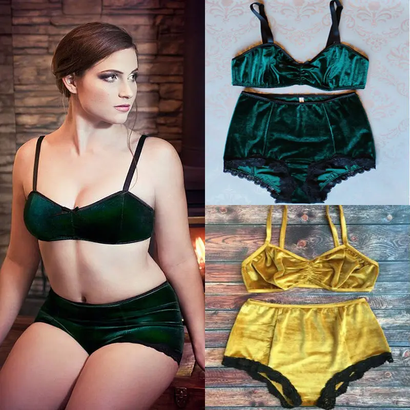 

Sexy Women Velvet Bikini Set 2019 Vintage Push up Padded Bordered Swimsuit Beach Lace Bathing Swimwear