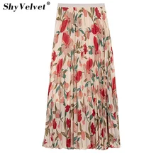 Шифоновая юбка с цветочным принтом, Женская мода, летняя плиссированная юбка, высокая талия, для отдыха, пляж, бохо, длинная юбка для женщин, большой цветок
