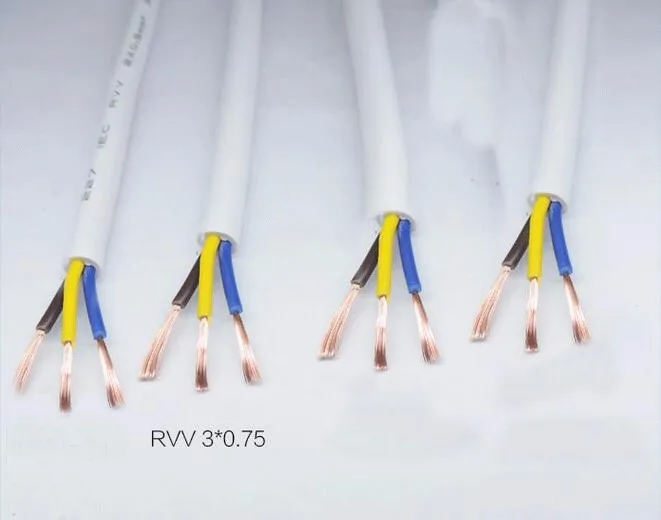 Электрические провода, кабель Белый оболочка шнур RVV 3 core 0.75 Медь core мониторинга питания линии бытовой 100 метра