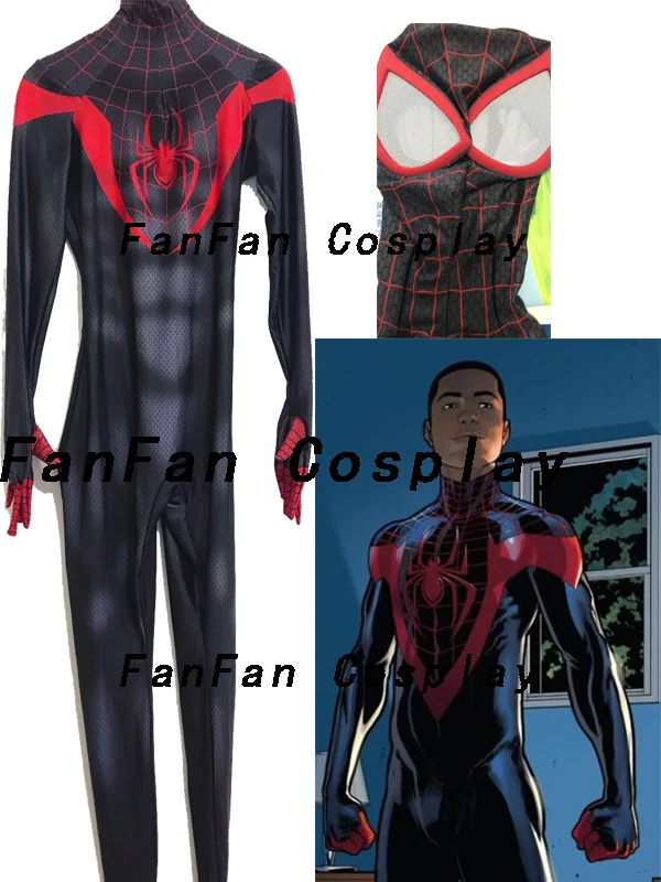 Ceny Dla dorosłych dzieci mil Morales Spiderman Cosplay kostium elastan Zentai body Spider man Halloween Party garnitur elastan kombinezon