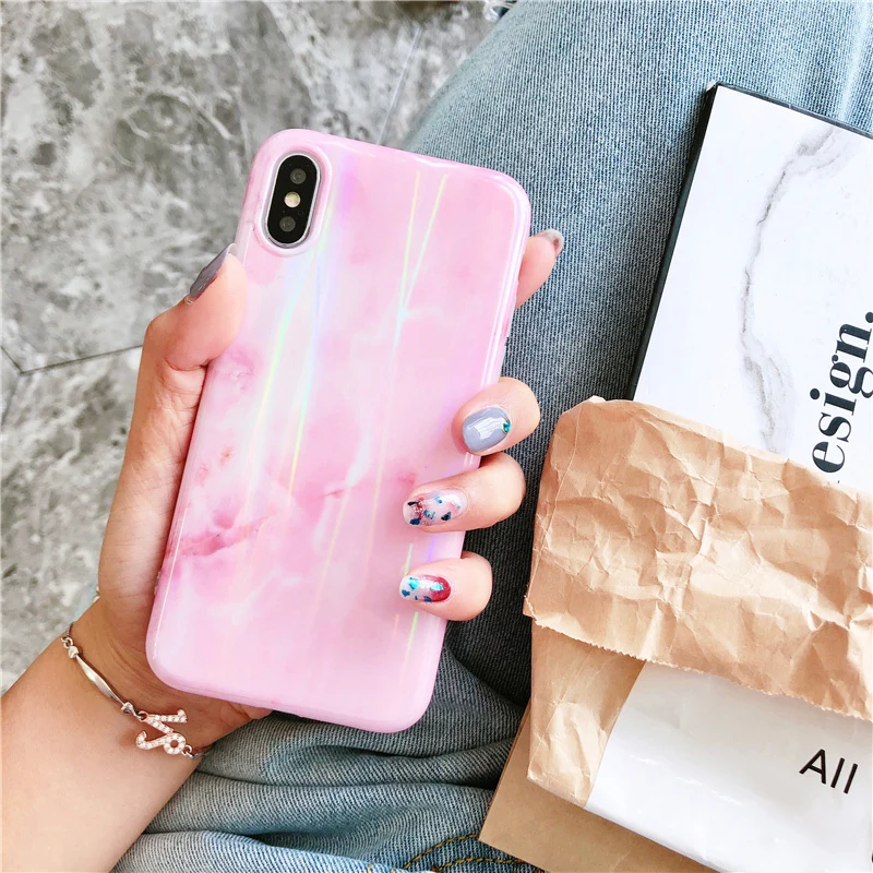 Чехол Aurora laser marble для iphone 11, 11Pro Max X, XR, XS Max, глянцевый мягкий силиконовый чехол для iphone 6, 6s, 7, 8 Plus, задняя крышка для телефона