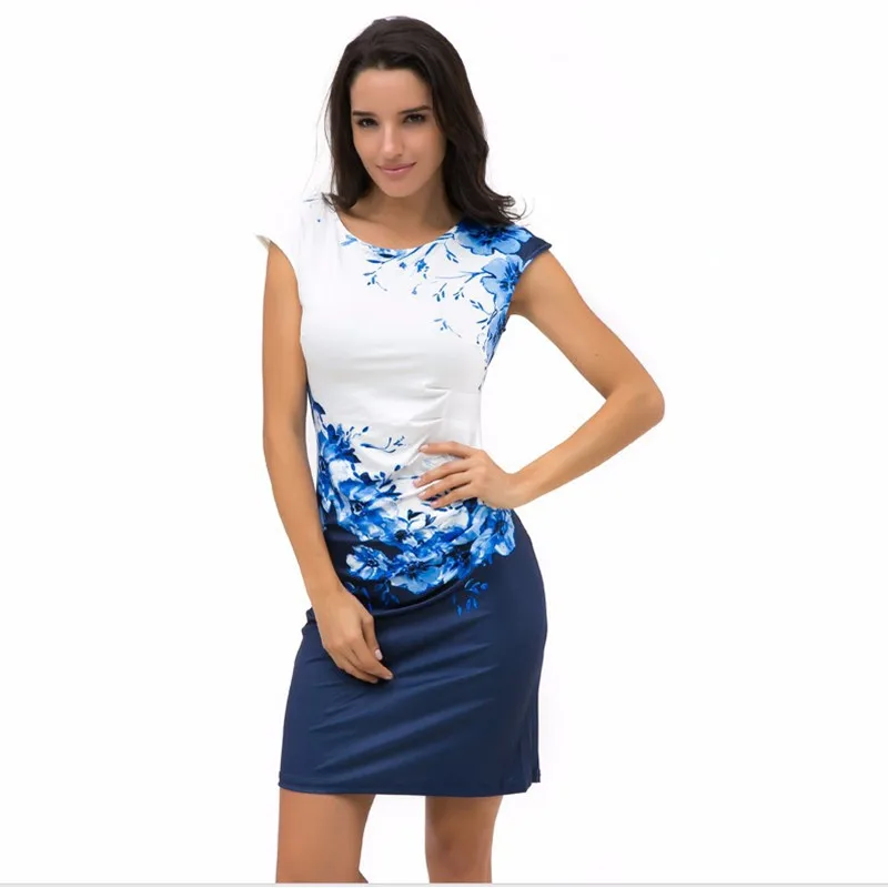 

Elegant Print O Neck Slim Pencil Dress 2019 Summer Women Sleeveless Sexy Package Hip Dress Big Size Robe Bodycon Vestido Female
