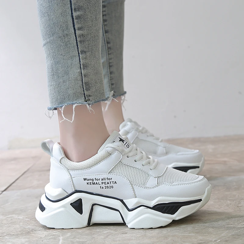 

Rimocy White Platform Sneakers Women Trainers Air Mesh Breathable Comfy Vulcanize Shoes Zapatillas Mujer 2019 Casual Shoes Woman