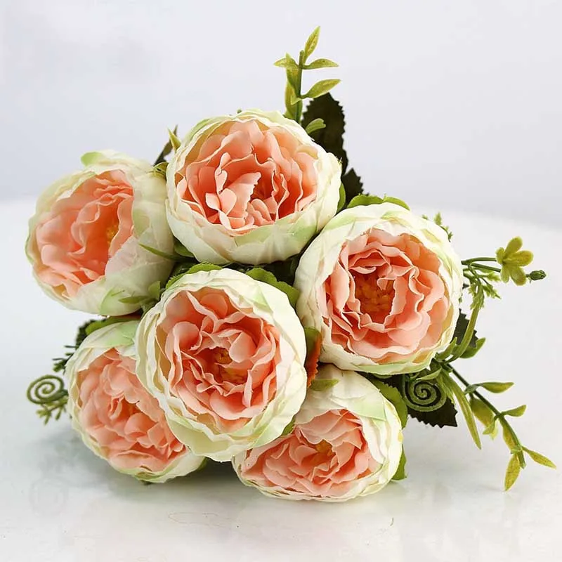 

Beautiful Silk Rose Peony Artificial Flowers Small Bouquet Flores Home Party Spring Wedding Decoration Mariage Fake Flower