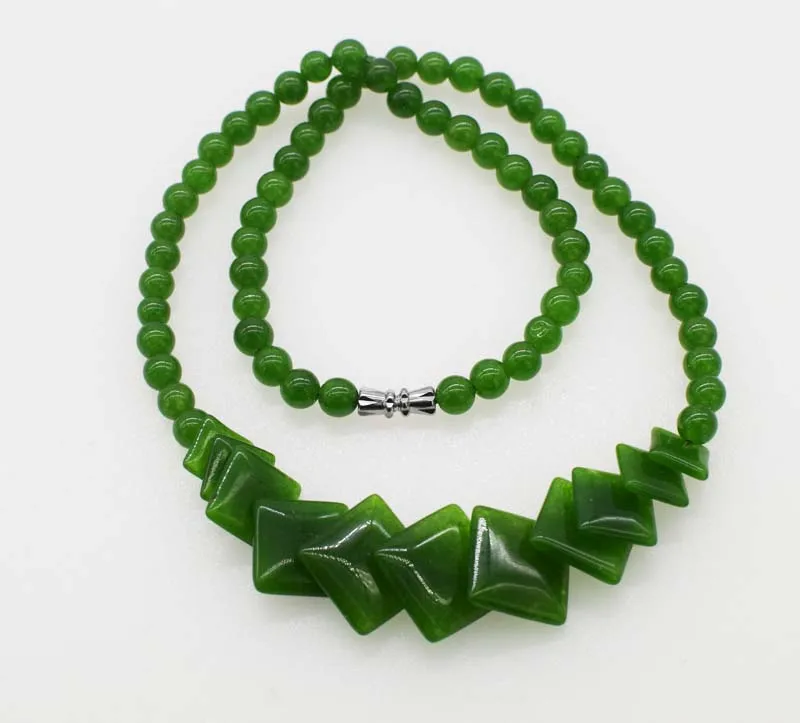 

green jade/purple jade round and square 18inch necklace wholesale beads nature FPPJ woman 2018