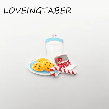 

Newest 45mm*37mm 10pcs /lot Full Enamel To Santa Cookies and Milk Pendant For Fashion Kids Christmas Day Jewelry