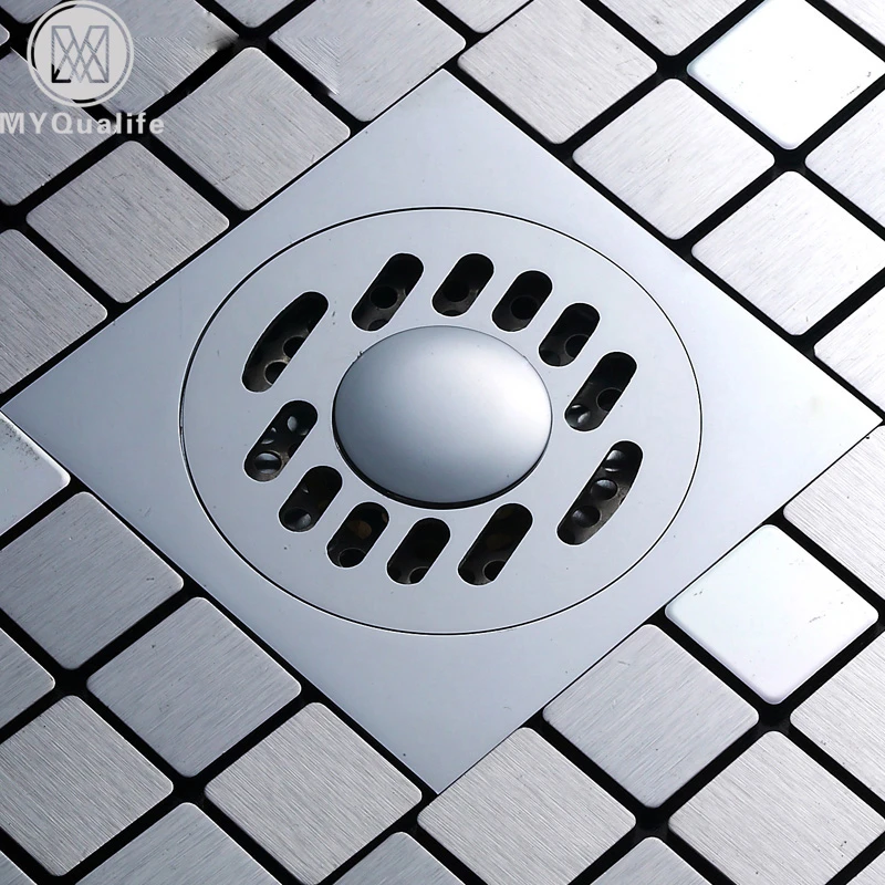 送料無料スクエアシャワードレン浴室格子床ドレンクローム真鍮廃棄物ドレンカバー10 10センチ Drain Stopper Drain Grategrate Floor Aliexpress
