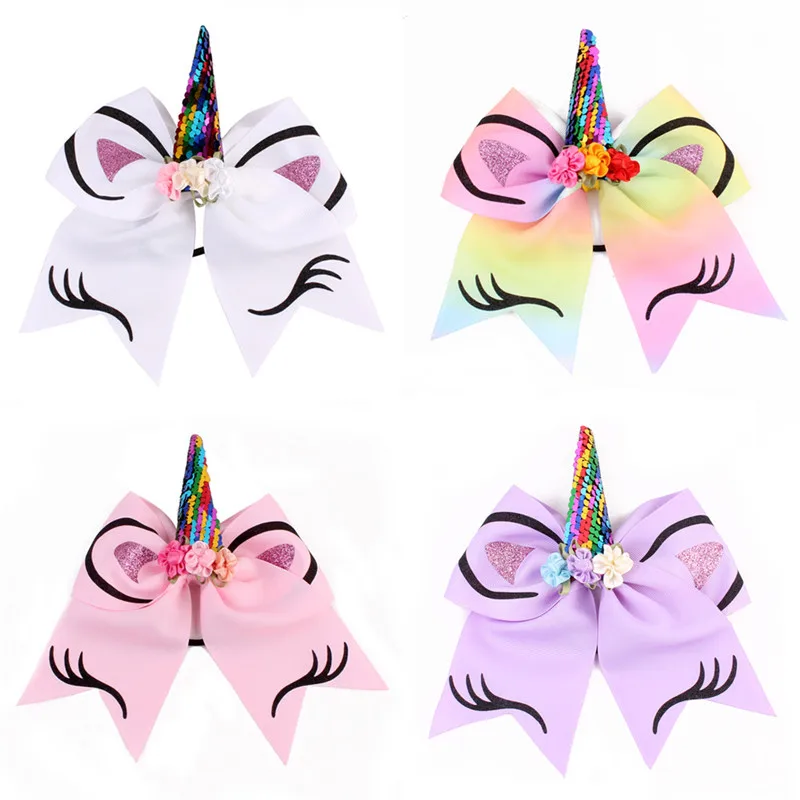 Hot Sale Ribbon Bow Unicorn Print Colorful Kids Party Fashion Hairbows Ring |