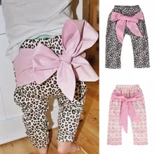 С бантами и сердечками для девочек штаны-шаровары для детей ясельного возраста, для девочек большой бант штаны теплая одежда для младенца брюки PP леопардовые штаны с бантами и сердечками От 1 до 6 лет