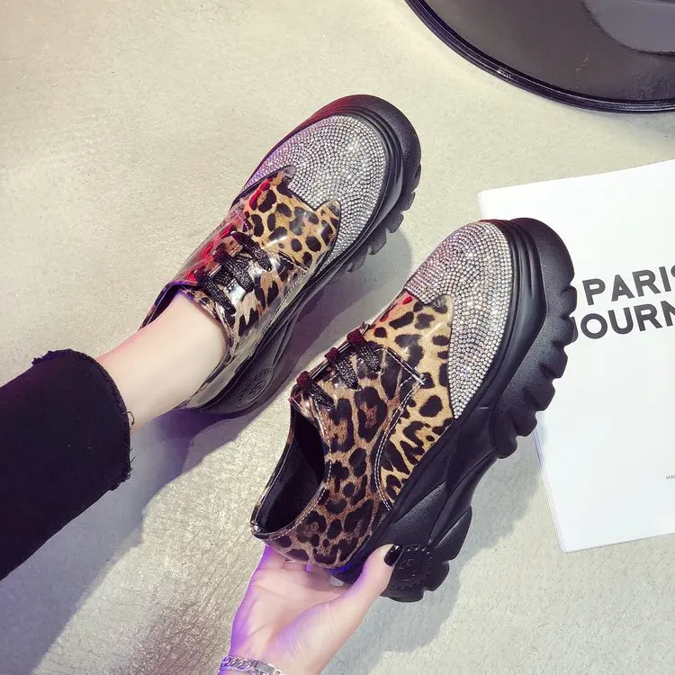 

Sneakers Women High Heels Platform Lace Up Sneakers Basket Femme Zapatillas Mujer Leopard Print Trainers Women Dad Shoes+female