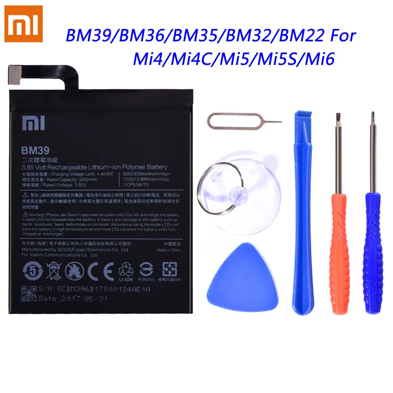 Оригинальный BM39 BM36 BM35 BM32 BM22 для Xiaomi Mi 6 5 5S 4C 4 Mi6 Mi5 Mi4C Mi4 батарея Замена литий
