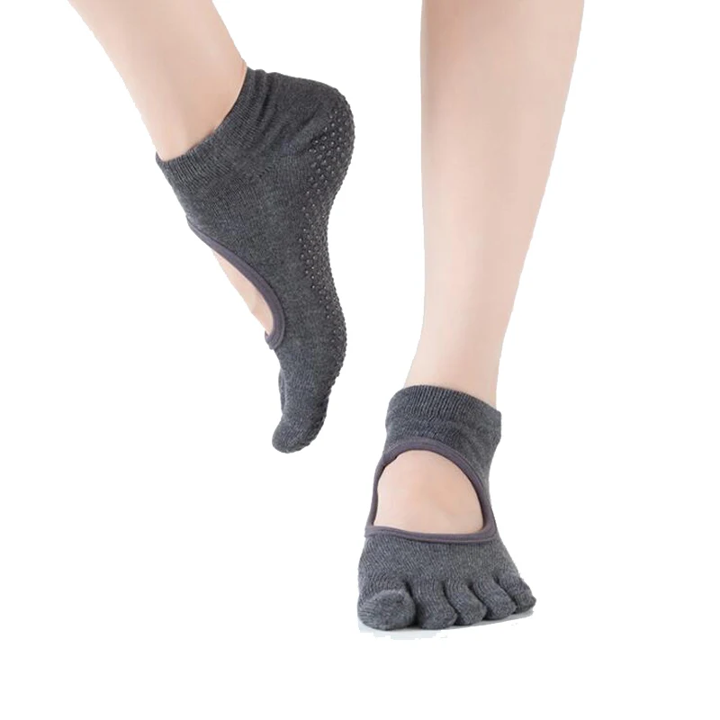 Женские носки для йоги, без спинки, с пятью пальцами, носки для спортзала, фитнеса, для занятий спортом, пилатеса, танцев, балета, Нескользящие, с 5 пальцами, хлопковые носки, женская обувь