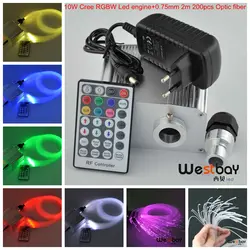 Cree 10 Вт мерцание RGBW светодио дный двигателя + 28key remote + смеси волокон 3MX (150 шт. * 0,75 мм + 30 шт. * 1,0 мм + 20 штук X1.5mm), DIY волокно освещения дома