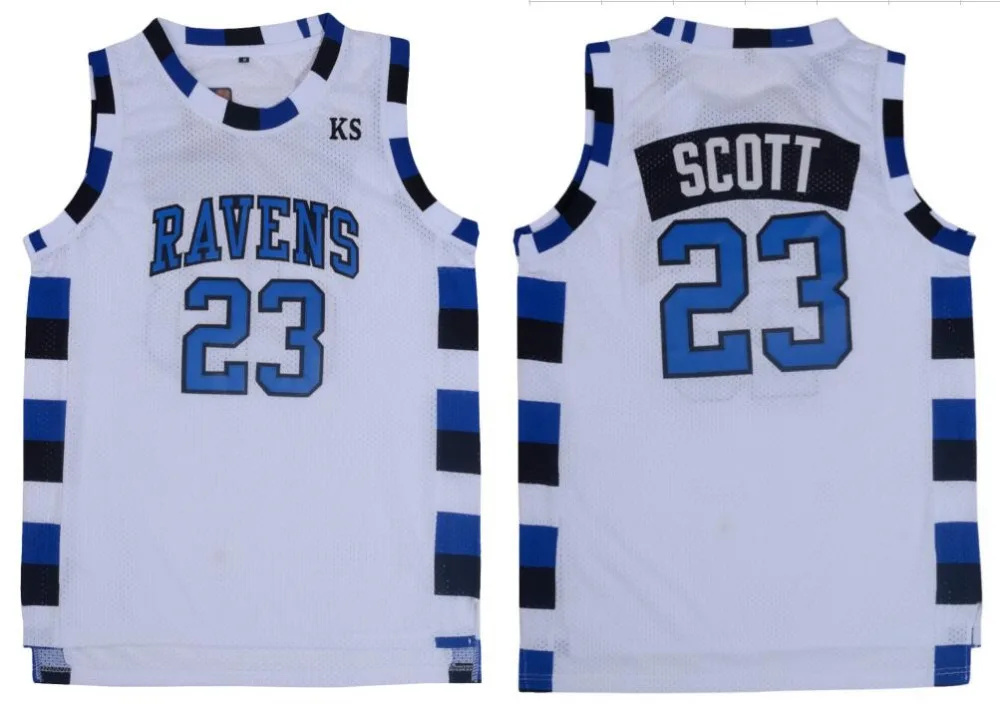 # 3 Camiseta de Baloncesto Lucas Scott Tree Hill Ravens Jersey de pel/ícula Deportiva Jersey de Malla Cosida Top Algod/ón Negro Blanco Azul