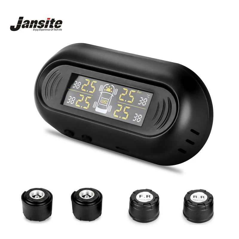 

Jansite Car TPMS Wireless Tire Pressure Alarm Monitor System Display Solar charging Auto Security Warning Tyre with four Sensors