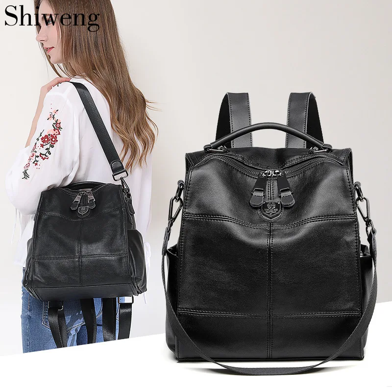 

shiweng 2019 Fashion Women Backpack Leather Backpacks for Girls Female woman Shoulder Bag Ladies Travel Backpack Bags
