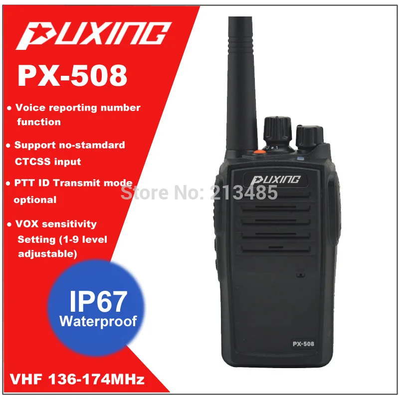 IP67 Водонепроницаемый Двухканальные рации пыли Радио Puxing px-508 УКВ 136-174 мГц Портативный двусторонней Радио FM трансивер