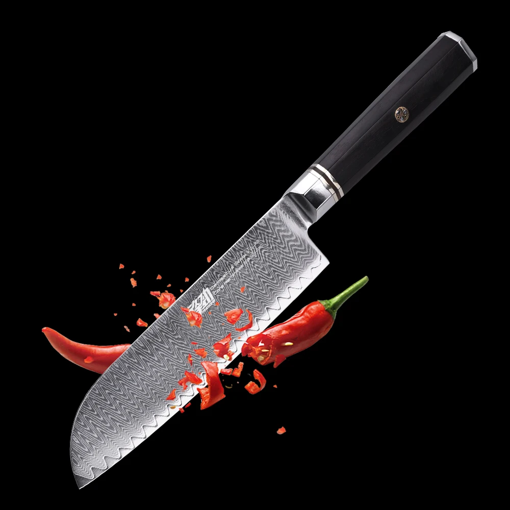 FINDKING Профессиональный 7 дюймов Santoku Ножи эбенового дерева восьмиугольная ручка лестница Pattern 67 слоев из дамасской стали Сталь японский Ножи