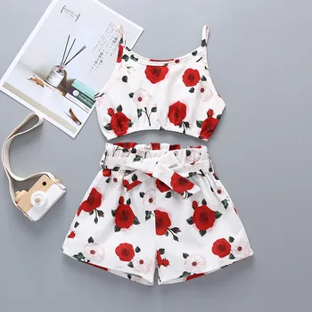 

Hot sale vest floral fashion baby girl 2 pieces outfits summer boutique kids clothes