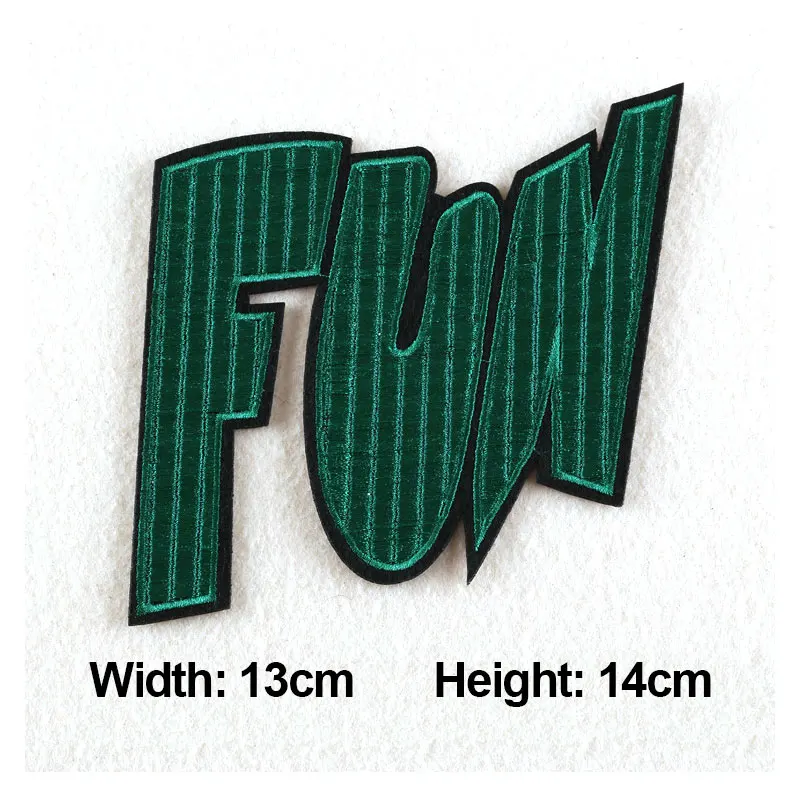 

1PC Patches For Clothing Text "FUN" Embroidery 13x14cm Iron Patches For Apparel Bags DIY Accessories