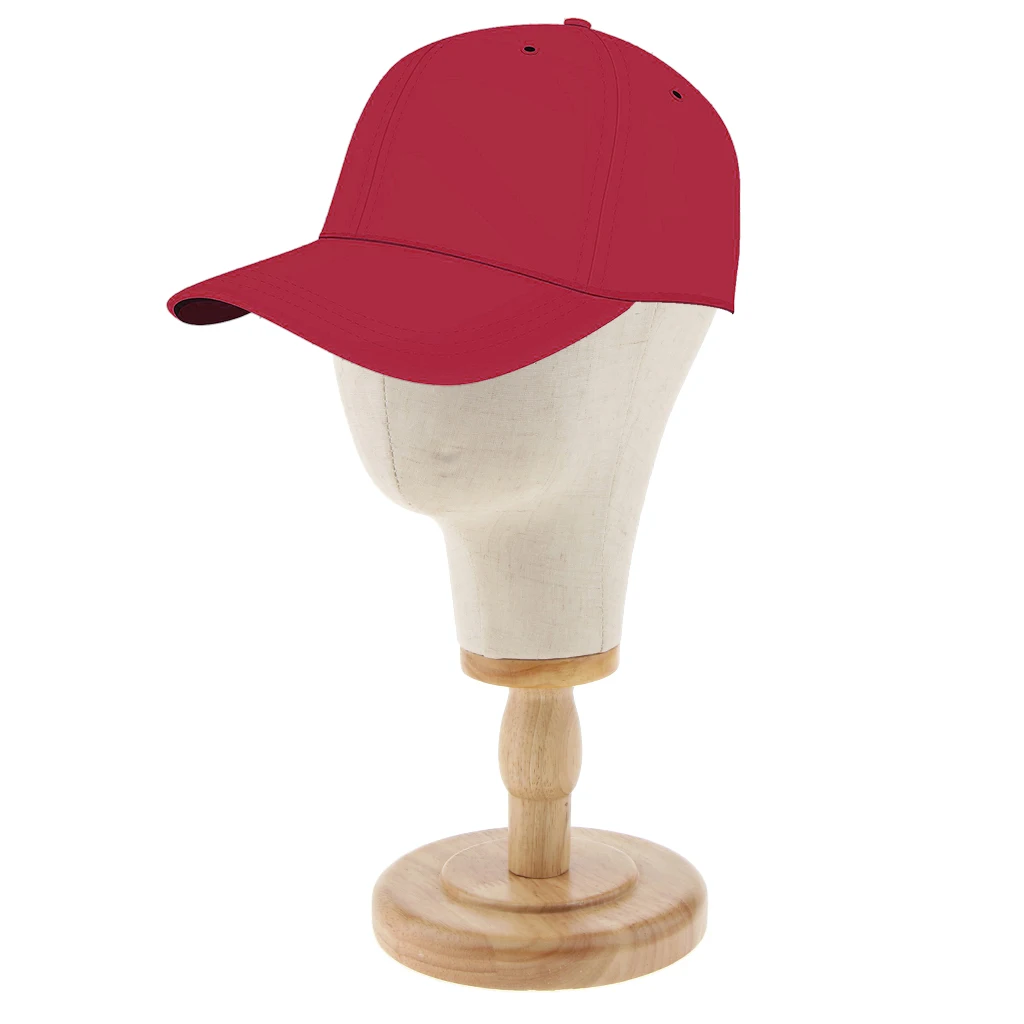 2x 21inch Hats Caps Display Canvas Cork Block Mannequin Head Model + Detachable Wood Stand