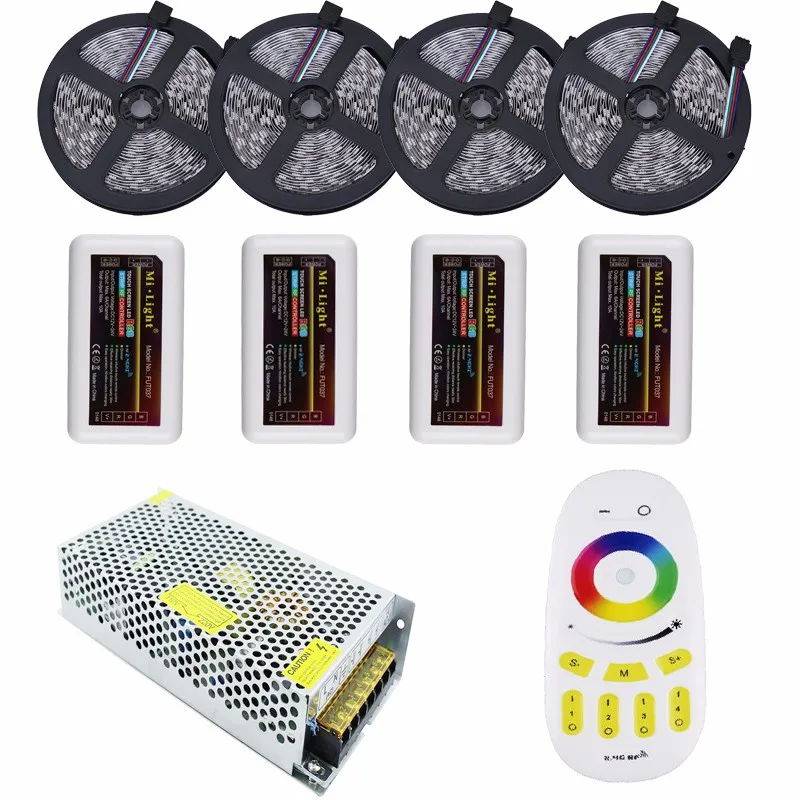 

BOLEDENGYE 10M 20M 40M Mi Light Led Strip 12V 60 leds/m Non waterproof RGB Tape Ribbon+4 Zone Mi Light Controller+12V Power
