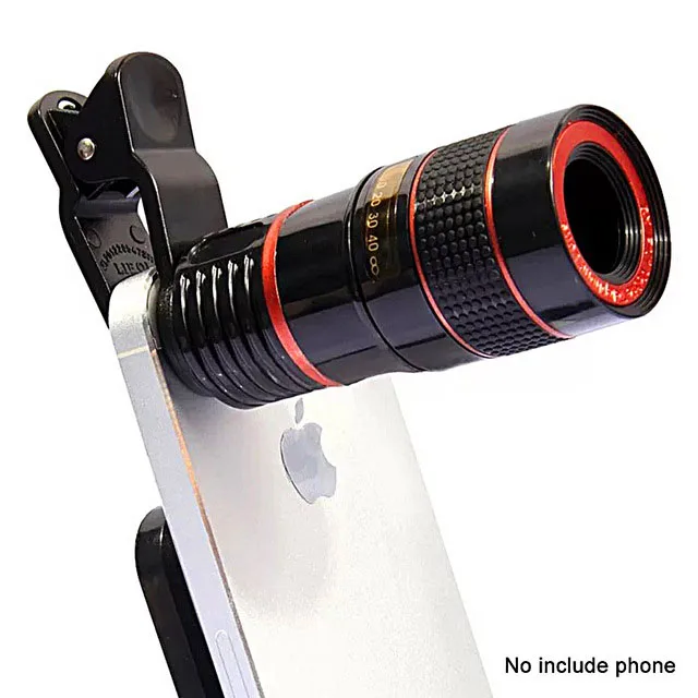 Мобильный телефон 8X зум телескоп объектив камера телеобъектив с зажимом Монокуляр внешние линзы для iPhone samsung и смартфона - Цвет: Черный