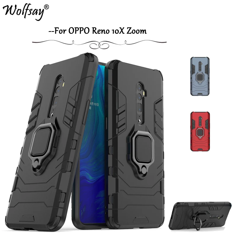 

OPPO Reno 10X Zoom Case Armor Metal Finger Ring Holder Phone Bumper For OPPO Reno 10X Zoom Cover OPPO Reno 10X Zoom Stand Fundas