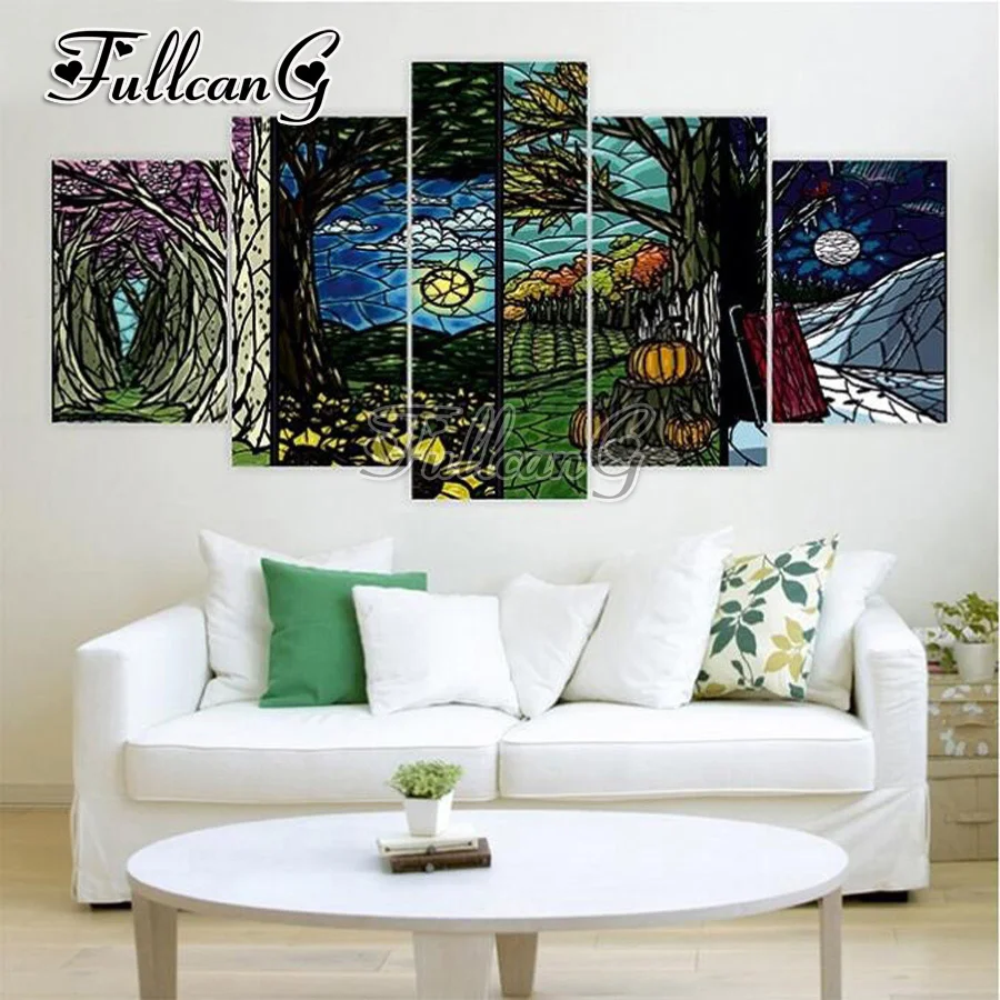 

FULLCANG 5pcs diy diamond painting "night scenery" full square drill cross stitch mosaic 3d embroidery multi-picture hobby G1154