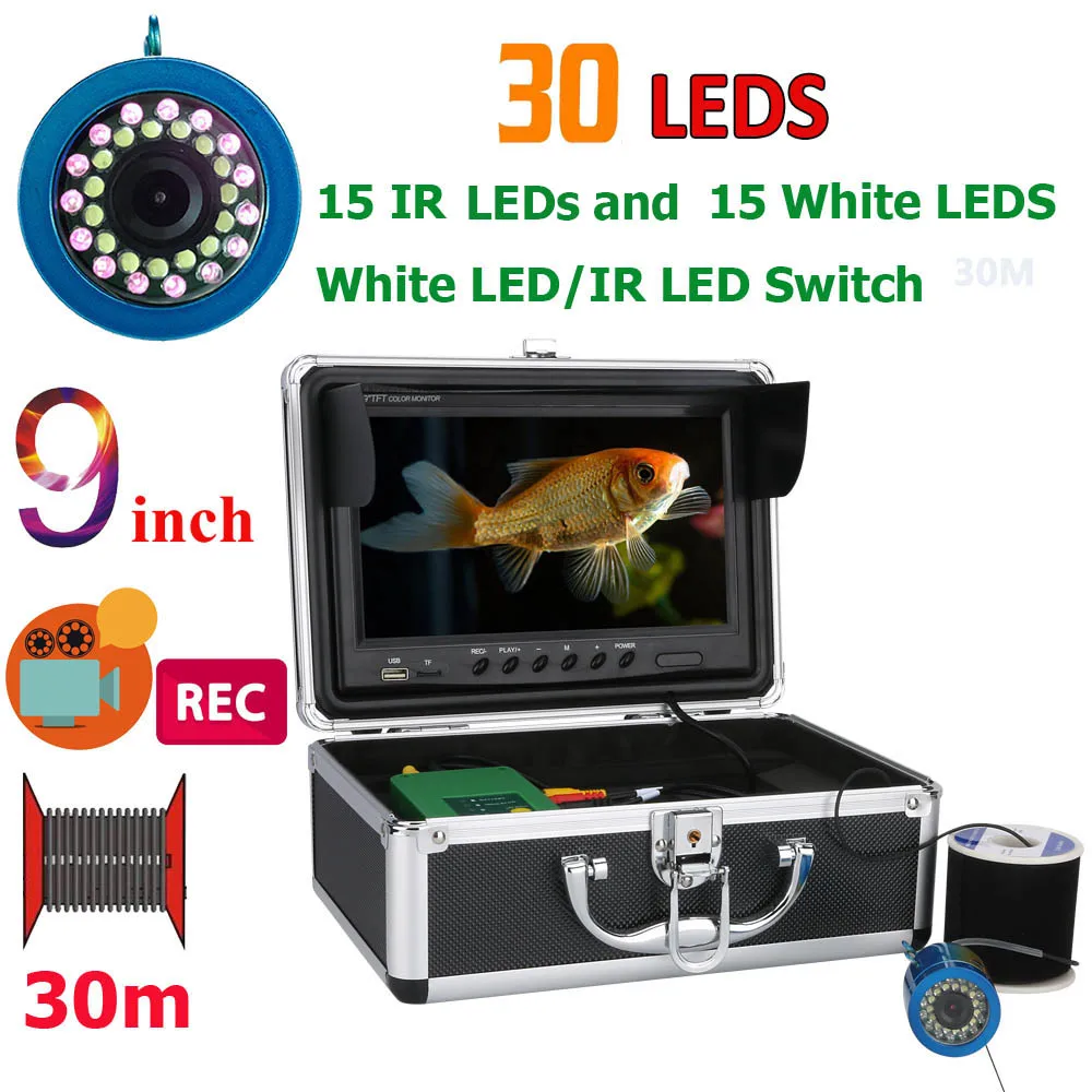 

7" Inch DVR Recorder 30M 1000TVL Fish Finder Underwater Fishing Camera 15pcs White LEDs + 15pcs Infrared Lamp For Ice/Sea/River