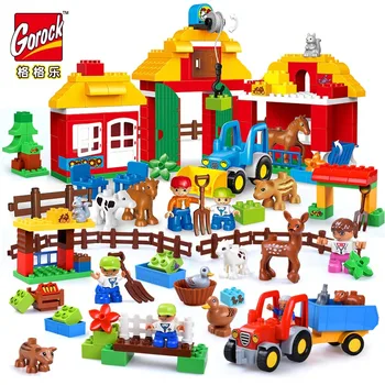

Big Size Happy Farm Mini Animal Figures Building Blocks Set For Kids DIY Gifts Compatible Duploe City Brick Baby Child Toys Gift