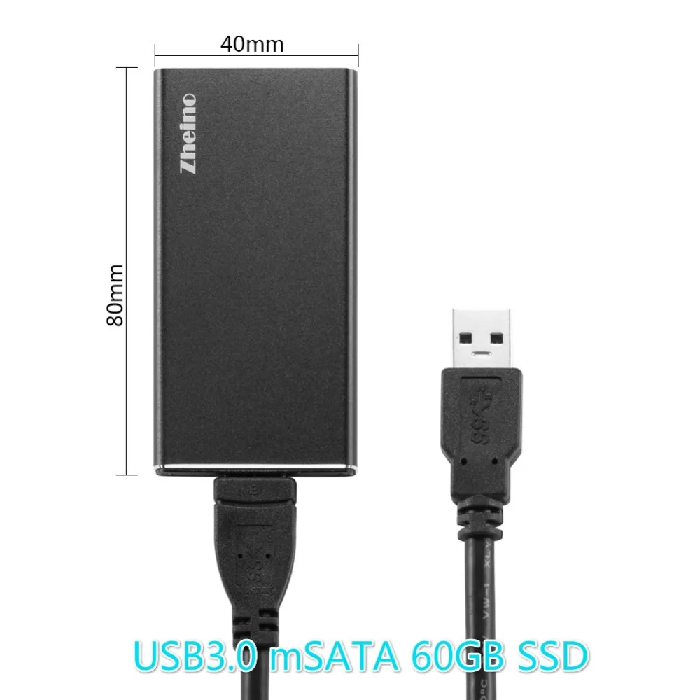 Zheino P3 USB3.0 Portable External 60GB SSD Aluminum Case Super Speed with mSATA Solid State