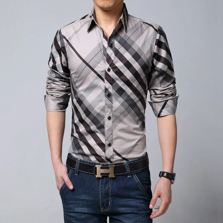 Red Plaid Shirts Long Sleeve Casual 