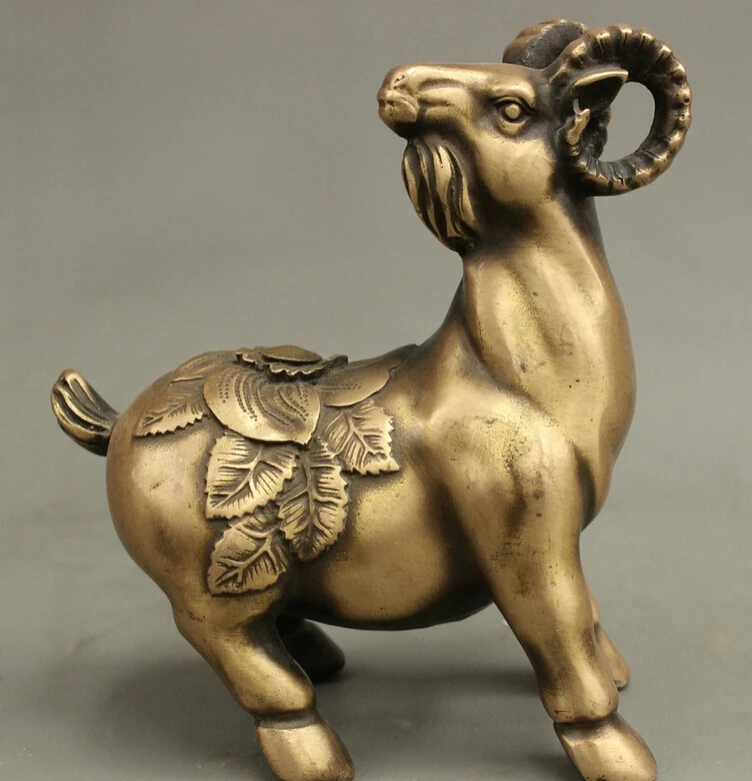 

S3245 Folk Chinese Bronze Animals Wealth Flowers Riches And Honour Zodiac Sheep Statue D0317