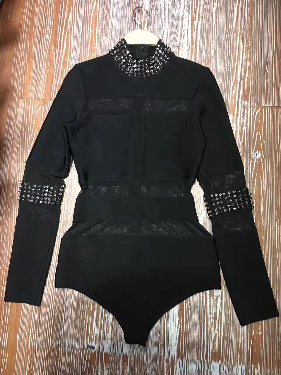 New Arrival Women's Long Sleeve Sexy Rivet Bodycon Bodysuits HL Bandage
