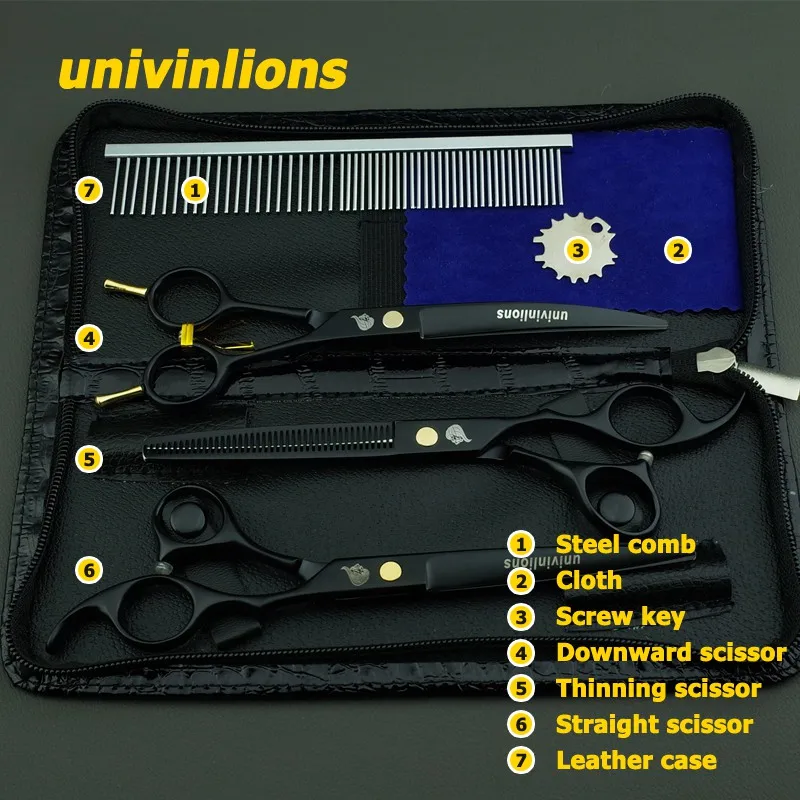 Univinlions " ножницы для домашних животных, ножницы для ухода за собакой, ножницы для стрижки лошадей, кошек, животных, ножницы для стрижки волос, набор для ручной стрижки - Цвет: Black gold screw