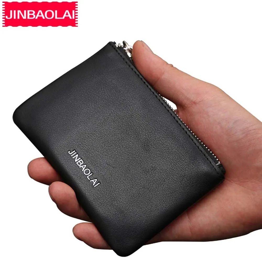 

JINBAOLAI Men Woman Genuine Leather Wallets Small Coin Pocket Zipper Mini Purse Simple C High Quality Brand Male Wallets