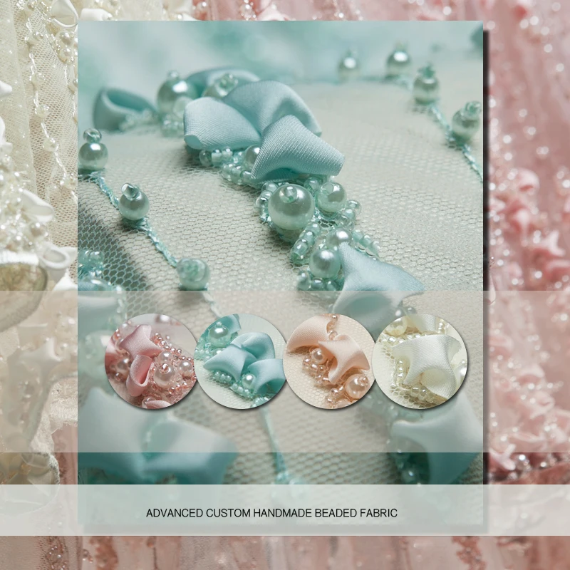 

Chic/sheen 3D beaded embroidery sheer mesh fabric,pink,mint,apricot,pearl white,sewing for skirt,dress,wedding,craft by the yard