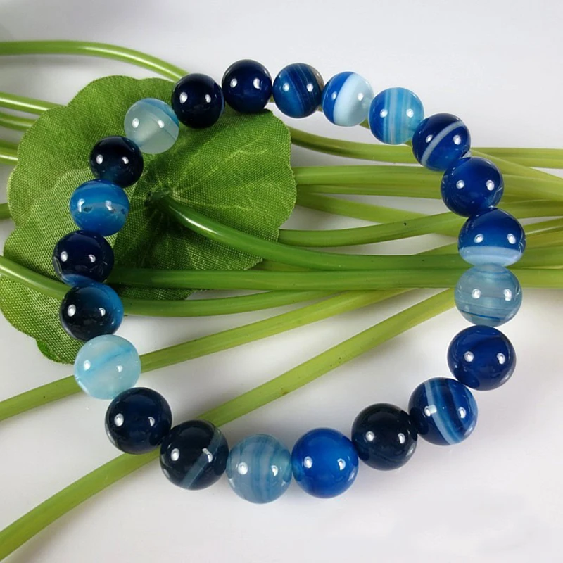 MOROW Charm Natural Stone Bracelets High Quality Sea Blue Agates Round Beads Fashion Yoga Elastic Rope Bracelet for Womens Mens (6)