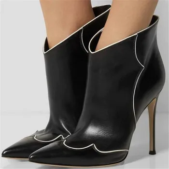 

Design 2019 Black Stilettos Ankle Boots For Women Runway Female Shallow Short Booties Thin High Heels Party Dress Shoes Women