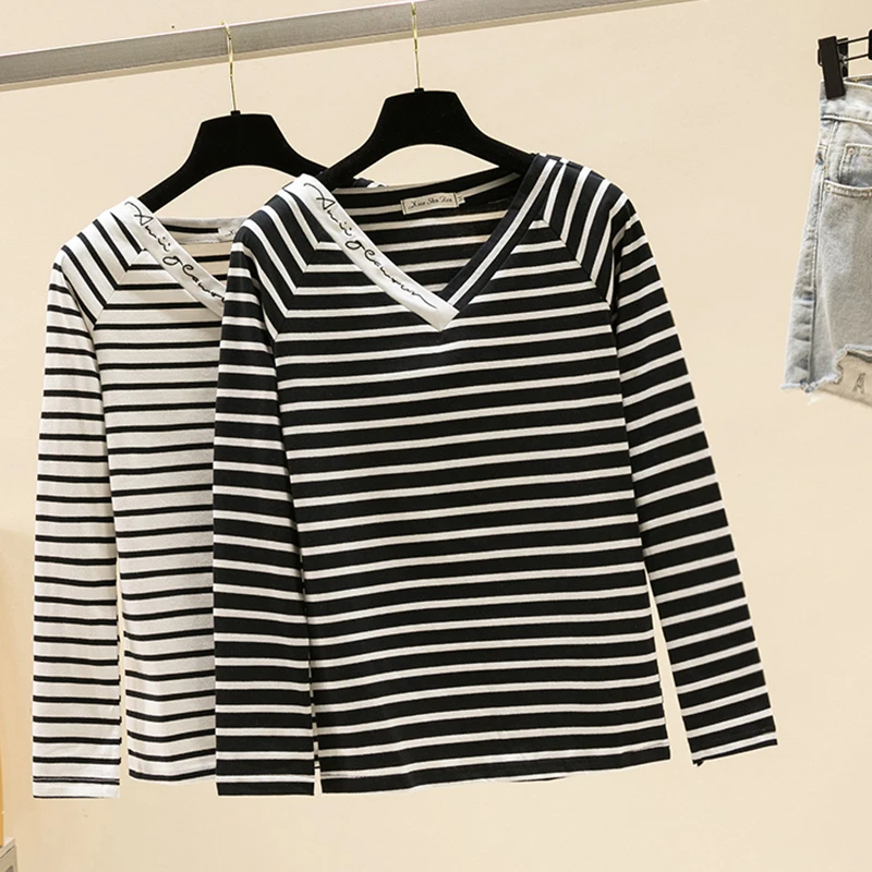 Striped V-Neck T Shirt Women Sexy T-Shirt Vetement Femme 2018 Korean Style Long Sleeve Vogue Woman Tshirt Top Ropa Mujer Striped V-Neck T Shirt Women Sexy T-Shirt Vetement Femme 2018 Korean Style Long Sleeve Vogue Woman Tshirt Top Ropa Mujer