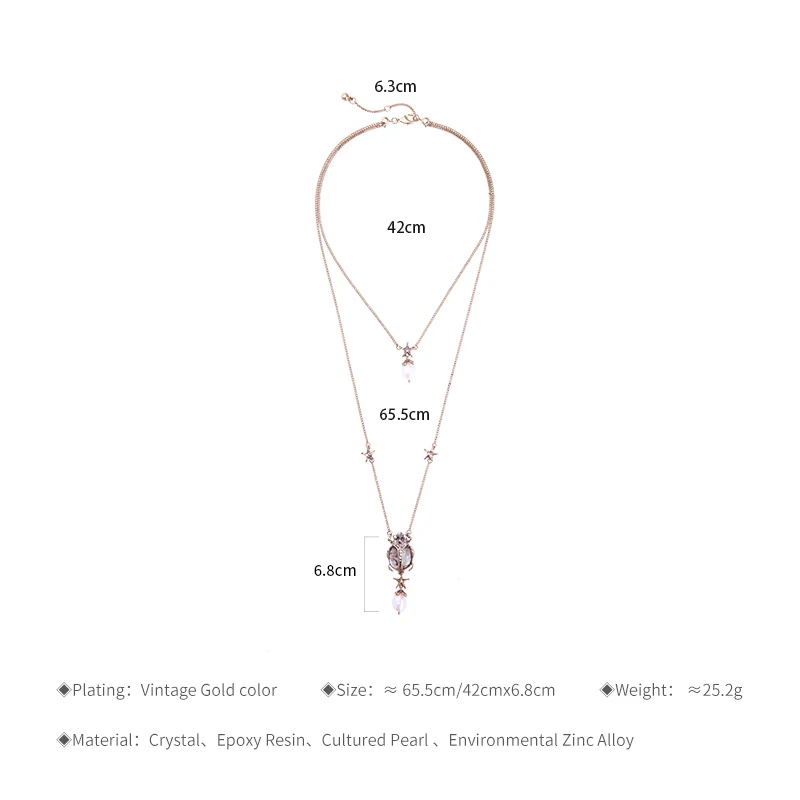 JOOLIM Beetle 2 ряда ожерелье с подвеской с жемчугом сплав ожерелье с насекомыми для женщин$30+ заказ