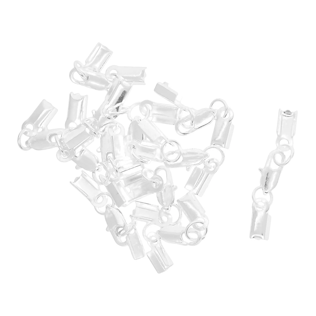 12 Sets Crimp Cord End Cap Clips Bail Tips Connector Findings with Lobster Clasp for Necklace Bracelet Jewelry Making