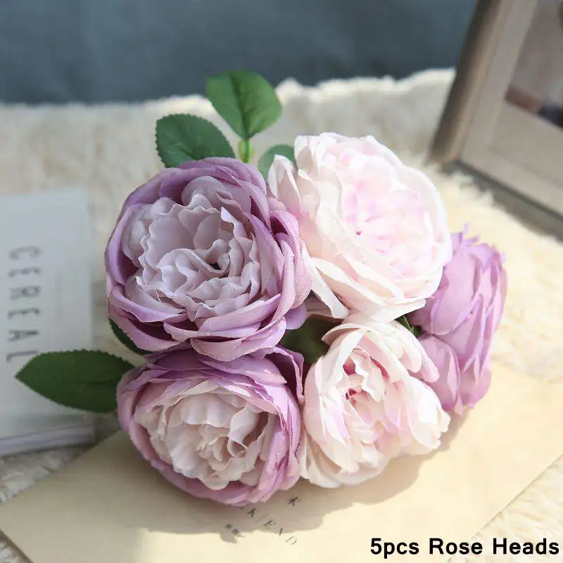 Один Букет искусственных цветов, букет роз, шелковые розы, свадебные цветы, домашний декор, свадебные украшения, цветы - Цвет: 1220-Purple